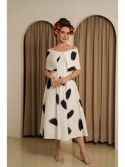 ELAYEE - Avyrah Off White Tie and Dye Poplin Midi Dress with Wrap