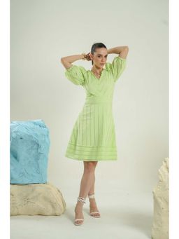 ELAYEE - Mint Green Self Design Schiffli Knee Length Dress