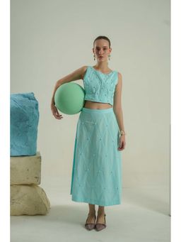 ELAYEE - Aylee Aqua Embellished/Sequined Skirt with Crop Top