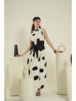 ELAYEE - Insa Off White Brushed Tie and Dye Poplin Midi Dress with Belt