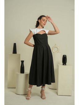 ELAYEE - Elin Black Colo Block Poplin Midi Dress