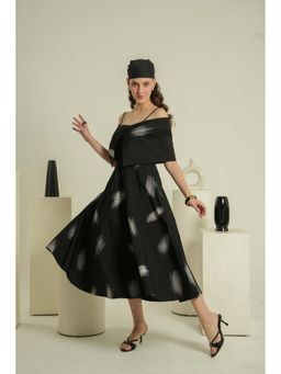 ELAYEE - Elira Black Brushed Tie and Dye Poplin Midi Dress with Wrap