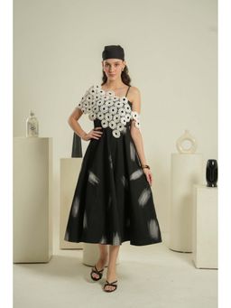 ELAYEE - Alvara Floral Wrap Black Midi Poplin Dress with Wrap