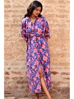 PHLAR - Purple Gypsy Collared Midi Dress with Belt