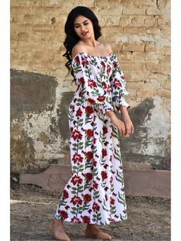 PHLAR - White Amaryllis Smocked Off-Shoulder Maxi Dress