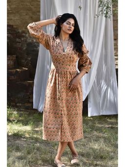 PHLAR - Beige Margot Fit- Flared Midi Dress