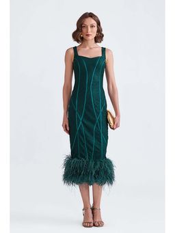 ZABELLA - Zoe Green Lace Midi Dress with Feathers