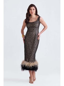 ZABELLA - Dalia Black Lace Feather Midi Dress