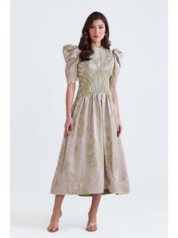 ZABELLA - Lila Green Jacquard Flared Midi Dress