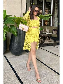 ZABELLA - Saachi Bhasin In Our Sunglow Chantilly Lace Bustier with Shorts and Jacket