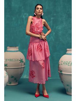 ZABELLA - Rose Embroidered Cotton Top with Skirt