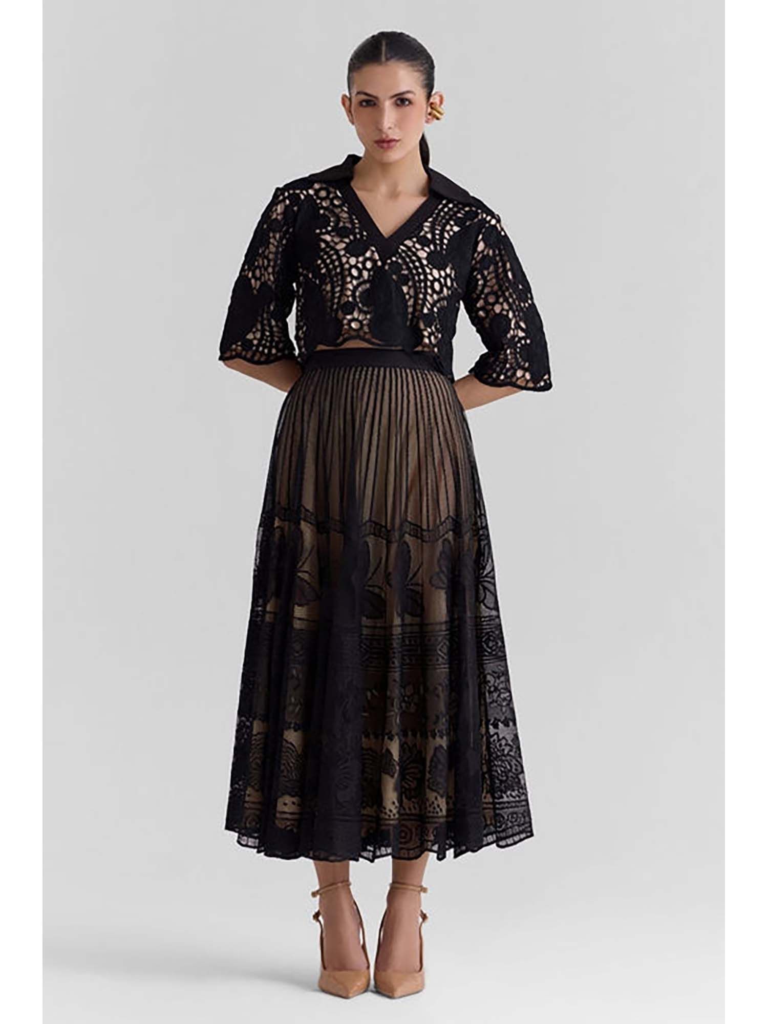 zabella Fawn Lace Black Top with Skirt-picture-10