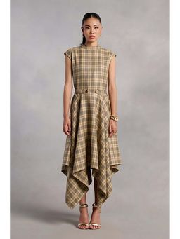 ZABELLA - Ati Tan Checkered Flared Midi Dress