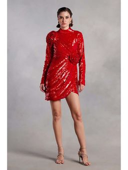 ZABELLA - Cassidy Red Sequin Draped Mini Dress
