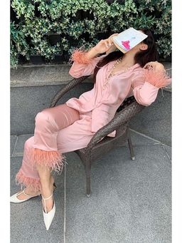 ZABELLA - Pink Solid Top with Pant Lounge Set