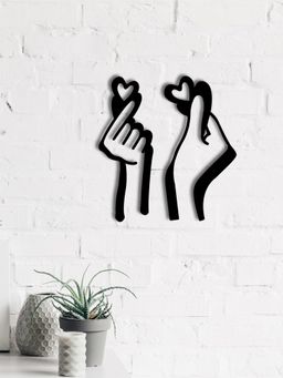 eCraftIndia - "Loving Couple Hands with Hearts" Black Wood Wall Art Cut out