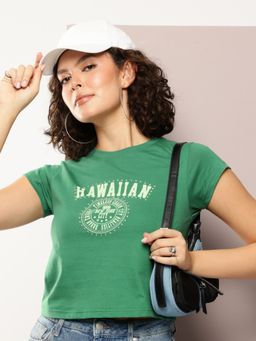 DILLINGER - Womens Regular Cropped Fit Printed Round Neck T-shirt