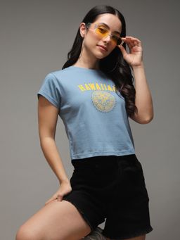 DILLINGER - Womens Raglan Sleeve Regular Cropped Round Neck Varsity Printed T-shirt