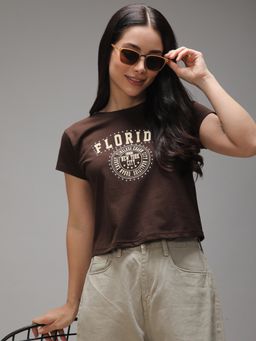 DILLINGER - Womens Raglan Sleeve Regular Cropped Round Neck Varsity Printed T-shirt