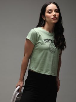 DILLINGER - Womens Short Sleeve Regular Cropped Round Neck Varsity Printed T-shirt