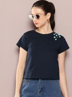 DILLINGER - Womens Regular Cropped Fit Embroidery Round Neck T-shirt