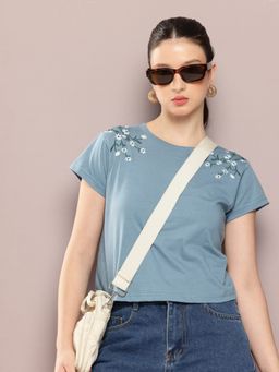 DILLINGER - Womens Regular Cropped Fit Embroidery Round Neck T-shirt