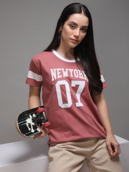 DILLINGER - Womens Short Sleeve Boxy Regular Varsity Printed T-shirt