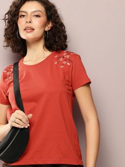 DILLINGER - Womens Boxy Regular Embroidery Round Neck T-shirt