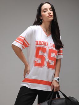 DILLINGER - Womens Short Sleeve Oversized V-Neck Printed T-shirt