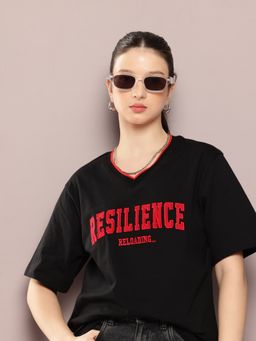 DILLINGER - Womens Oversized Printed V-Neck T-shirt