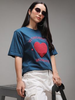 DILLINGER - Womens Short Sleeve Oversized Round Neck Embroidery T-shirt