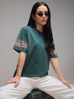 DILLINGER - Womens Short Sleeve Oversized Round Neck Embroidery T-shirt