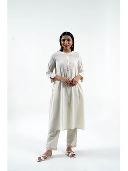 Cyan - Ivory Cotton Dobby Kurta