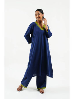 Cyan - Blue Cotton Kurta with Lace Work
