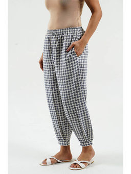 Cyan - Geo Block Print Cotton Linen Salwar