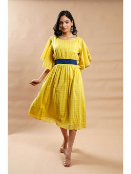 Cyan - Yellow Hand Block Printed Dress