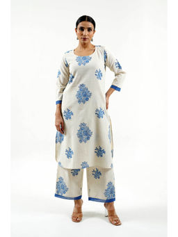 Cyan - Blue Cotton Linen Kurta