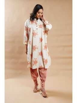 Cyan - Peach Block Print Kurta