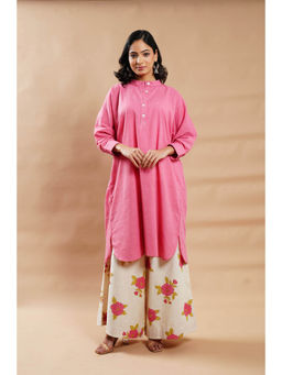 Cyan - Pink Cotton Kurta