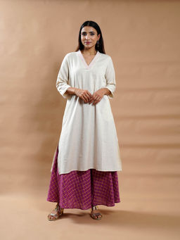 Cyan - Ivory Cotton Linen Kurta