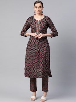 Readiprint - Women Black Printed Kurta with Pant (Set of 2)