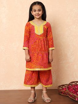 Readiprint - Girls Pink Floral Printed Tiered Style Kurta with Sharara (Set of 2)
