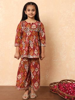 Readiprint - Girls Multi-Color Floral Printed Frock Style Kurti with Sharara (Set of 2)