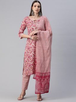 Readiprint - Women Pink Printed Kurta with Pant and Dupatta (Set of 3)