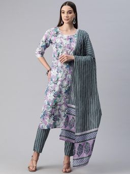 Readiprint - Women Lavender Floral Printed Kurta with Pant and Dupatta (Set of 3)