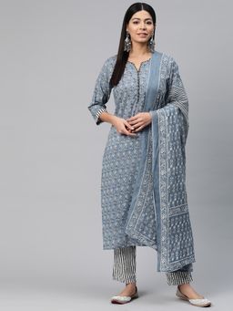 Readiprint - Women Blue Floral Printed Kurta with Pant and Dupatta (Set of 3)