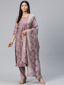 Readiprint - Women Mauve Floral Printed Kurta with Pant and Dupatta (Set of 3)
