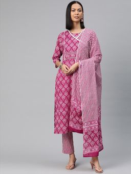 Readiprint - Women Pink Printed Kurta with Pant and Dupatta (Set of 3)