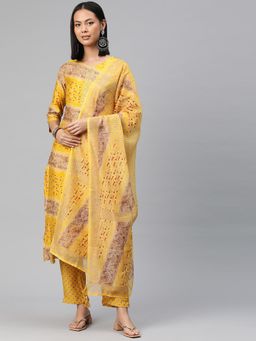 Readiprint - Women Mustard Printed Kurta with Pant and Dupatta (Set of 3)