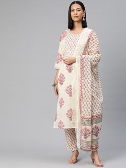 Readiprint - Women Off White Floral Printed Kurta with Pant and Dupatta (Set of 3)